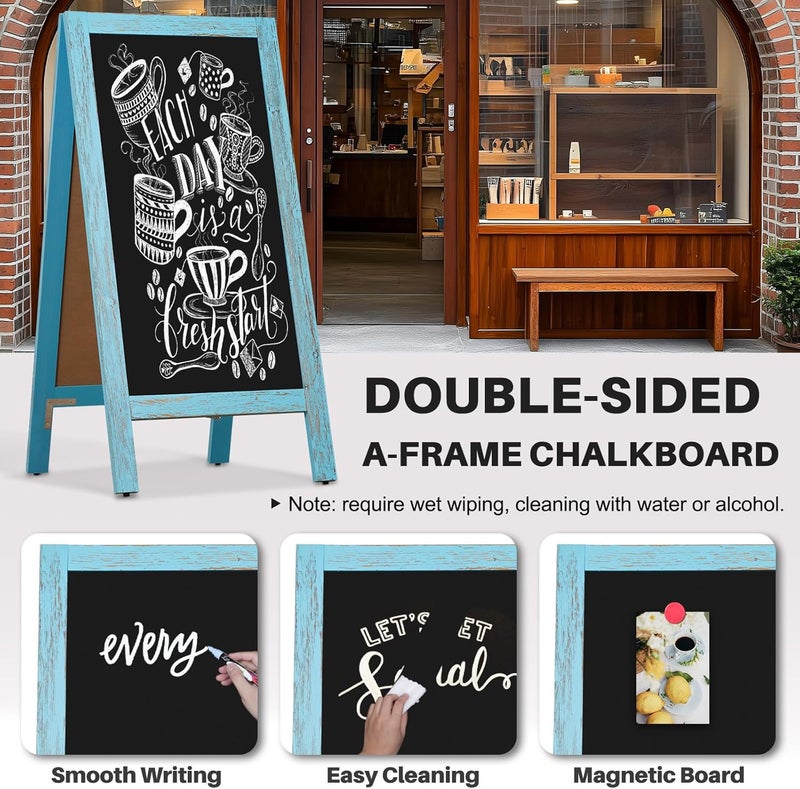 4 Thought A-Frame Chalkboard 40" x 20", Chalk Board Sign Board Magnetic Sandwich Board Pine Wooden Freestanding Double-Sided Chalkboard Easel for Restaurant Cafe Shop Wedding Party, Blue - Image 4